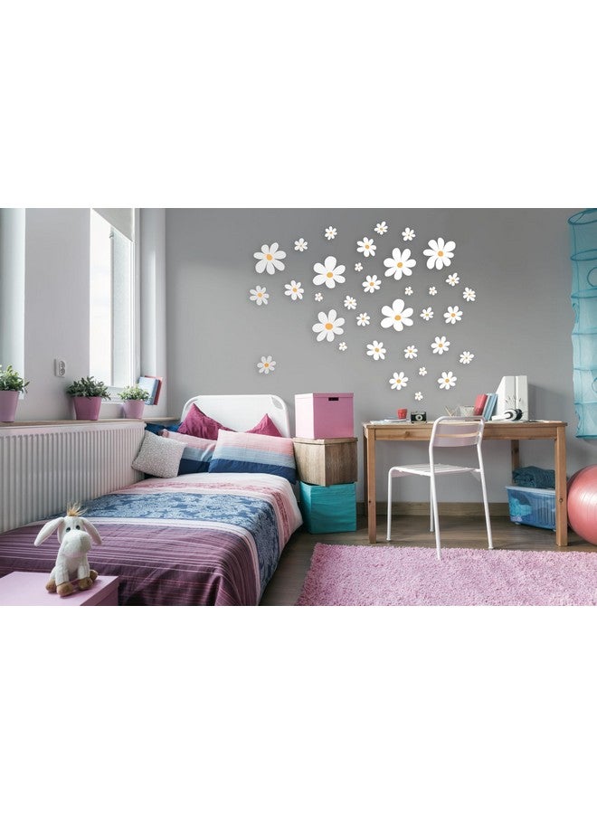 MAFOX Classic Style Daisy Wall Decal - 12 Sheets of Big White Vinyl Flower Wall Stickers - Daisy Decor Ideal for Kids Girls Nursery, Playroom, Bedroom, and Living Room - Peel and Stick Floral Stickers - Image 2