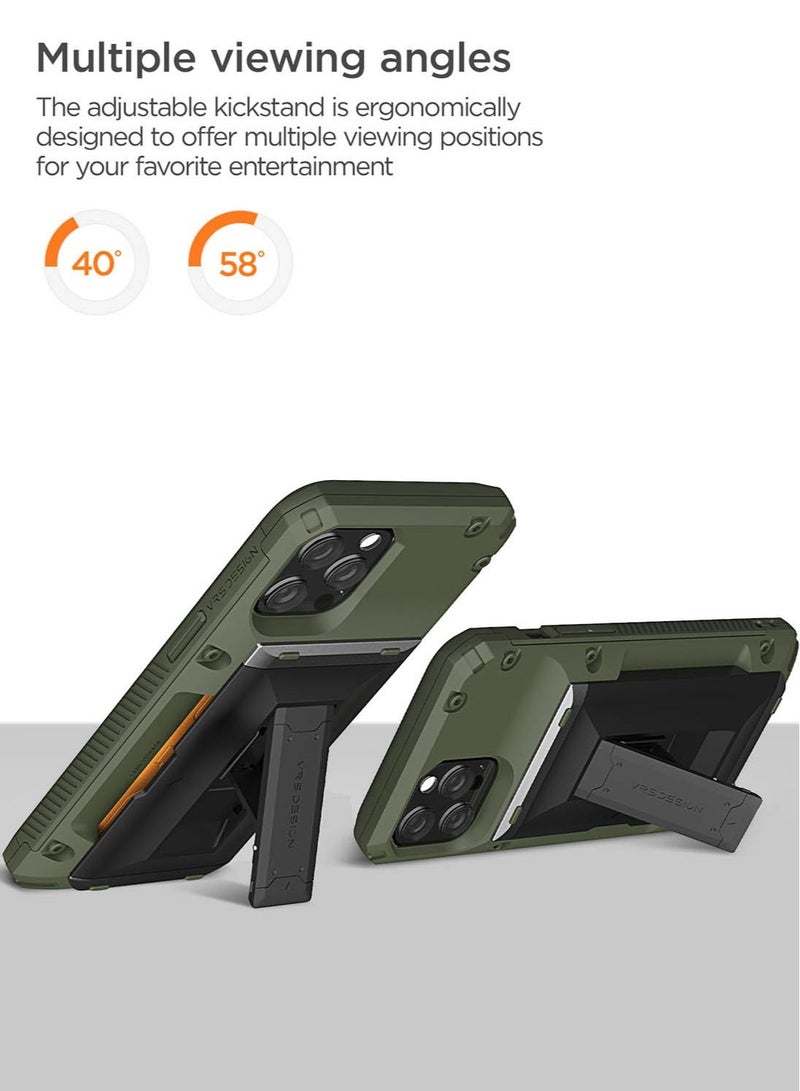 VRS Design Damda Glide Hybrid for iPhone 12 Pro MAX Case Cover Wallet [Semi Automatic] Credit Card Slot [3-4] with Kickstand - Green  - Image 3
