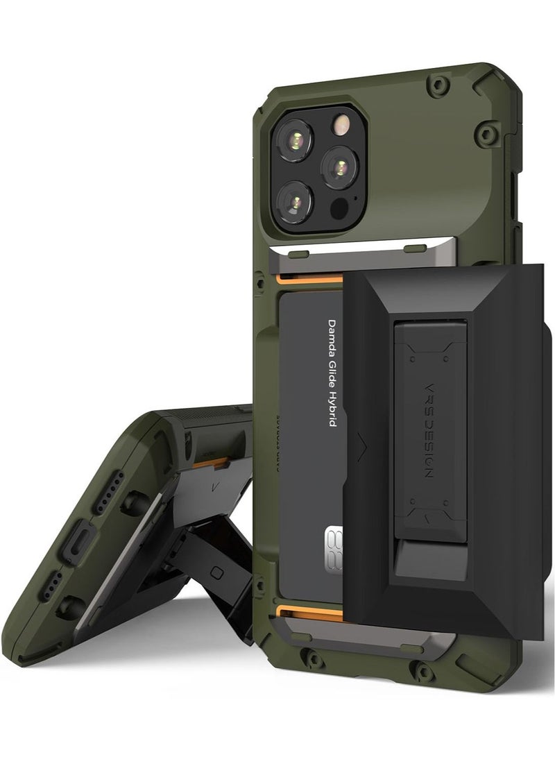 VRS Design Damda Glide Hybrid for iPhone 12 Pro MAX Case Cover Wallet [Semi Automatic] Credit Card Slot [3-4] with Kickstand - Green  - Image 1