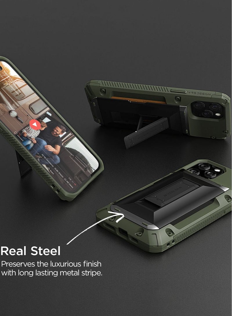 VRS Design Damda Glide Hybrid for iPhone 12 Pro MAX Case Cover Wallet [Semi Automatic] Credit Card Slot [3-4] with Kickstand - Green  - Image 4