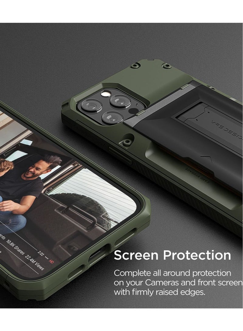 VRS Design Damda Glide Hybrid for iPhone 12 Pro MAX Case Cover Wallet [Semi Automatic] Credit Card Slot [3-4] with Kickstand - Green  - Image 5