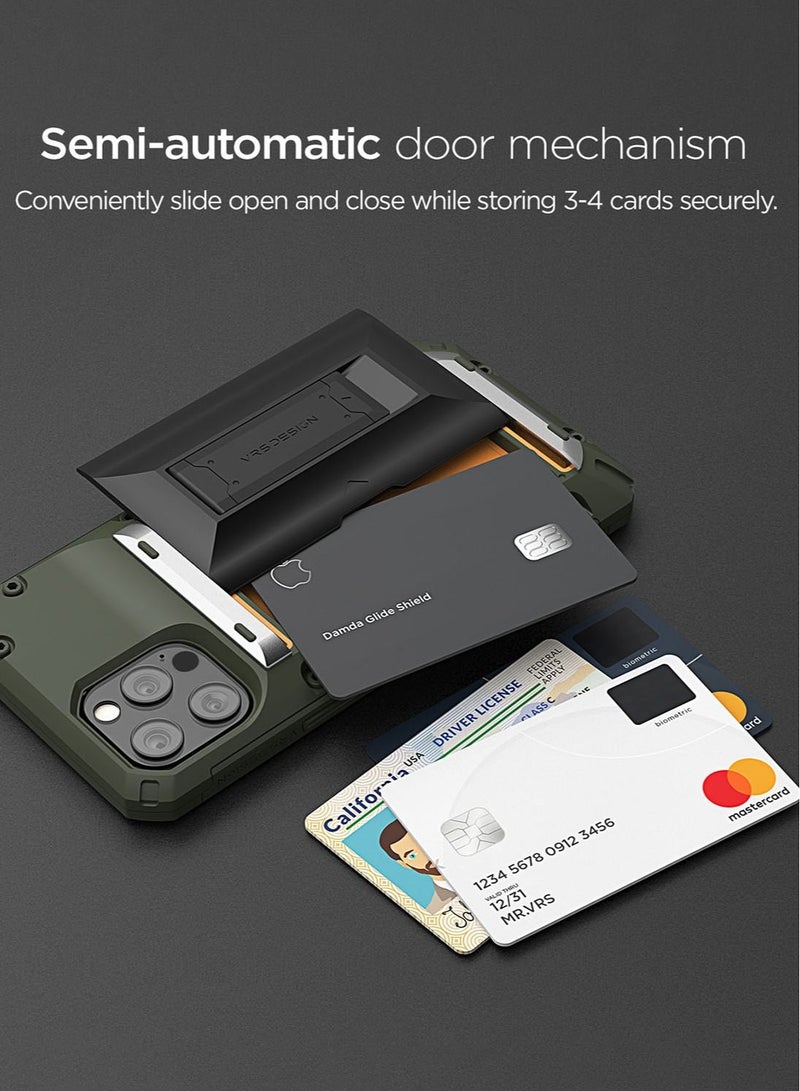 VRS Design Damda Glide Hybrid for iPhone 12 Pro MAX Case Cover Wallet [Semi Automatic] Credit Card Slot [3-4] with Kickstand - Green  - Image 2