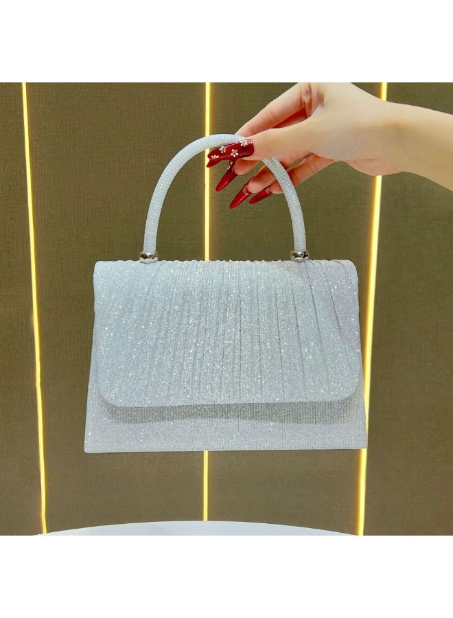 Women's Pleated Evening Bag, Ruched Clutch Purse with Top Handle & Detachable Chain Strap, Elegant Party Handbag Crossbody Shoulder Bag for Wedding, Prom & Formal Events - Image 1