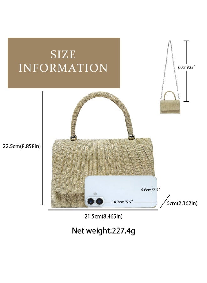 Women's Pleated Evening Bag, Ruched Clutch Purse with Top Handle & Detachable Chain Strap, Elegant Party Handbag Crossbody Shoulder Bag for Wedding, Prom & Formal Events - Image 3