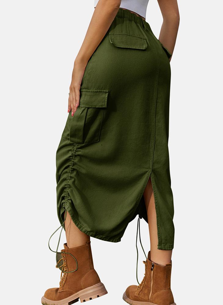 YUNIQEE Green Mid Rise Plain Midi Skirt - Image 2