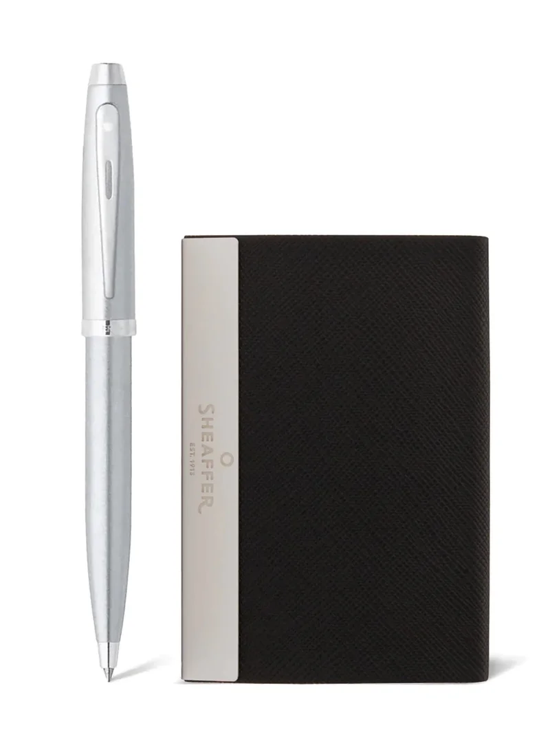 Sheaffer Sheaffer Gift Set ft. Brushed Chrome 100 Ballpoint Pen with Chrome Trims and Business Card Holder