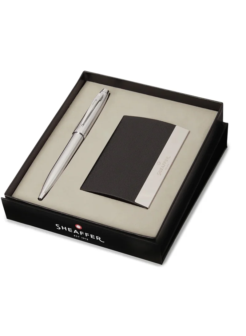 Sheaffer Sheaffer Gift Set ft. Brushed Chrome 100 Ballpoint Pen with Chrome Trims and Business Card Holder