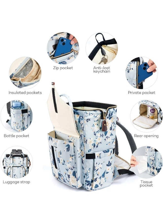 LitBear LitBear Diaper Bag Backpack, Fashion Large Capacity Multifunction Nappy Bags, Blue & Floral, X-Large, Latest Fashion in 2022  - Image 3