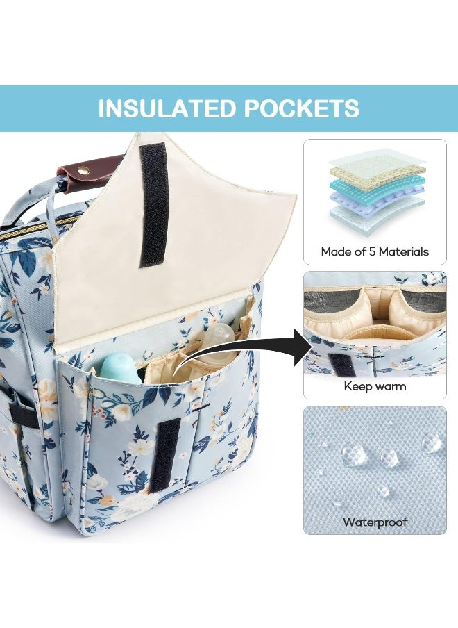 LitBear LitBear Diaper Bag Backpack, Fashion Large Capacity Multifunction Nappy Bags, Blue & Floral, X-Large, Latest Fashion in 2022  - Image 4