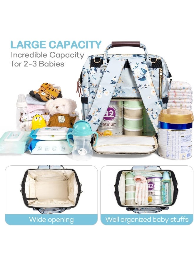 LitBear LitBear Diaper Bag Backpack, Fashion Large Capacity Multifunction Nappy Bags, Blue & Floral, X-Large, Latest Fashion in 2022  - Image 2