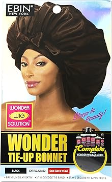 EBIN NEW YORK EBIN Wonder Wig Solution TieUp Bonnet Black Extra Jumbo - Image 1