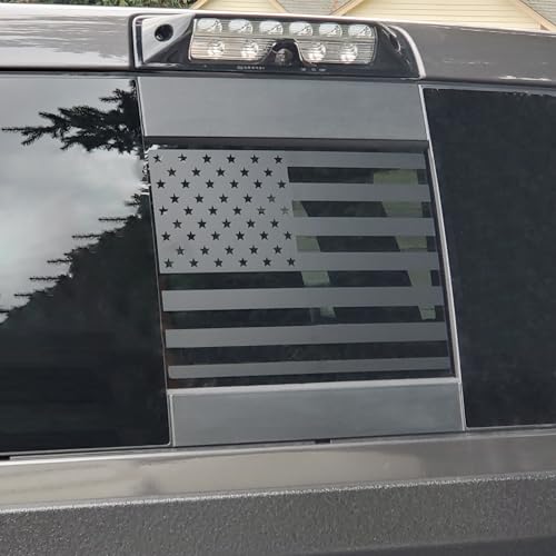 Yukauto Rear Back Middle Window Decal Fits Ram 1500 2500 3500 20092025 Matte Black American Flag Vinyl StickerEquipped with Red and Blue Lines - Image 1