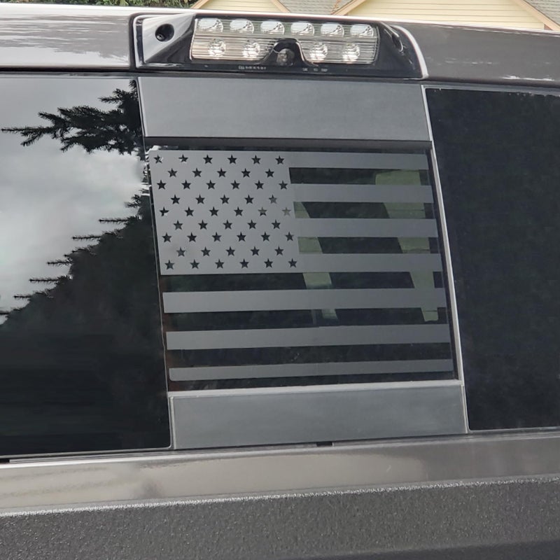 Yukauto Rear Back Middle Window Decal Fits Ram 1500 2500 3500 20092025 Matte Black American Flag Vinyl StickerEquipped with Red and Blue Lines - Image 3