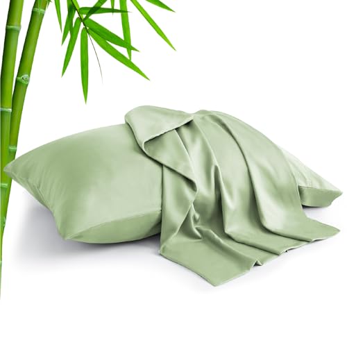 BEDELITE Standard Pillow Cases Set of 2 Rayon Derived from Bamboo Cooling Pillow Cases for Hot Sleepers  Night Sweats Breathable Silky Soft Envelope PillowcasesSage Green 20x26