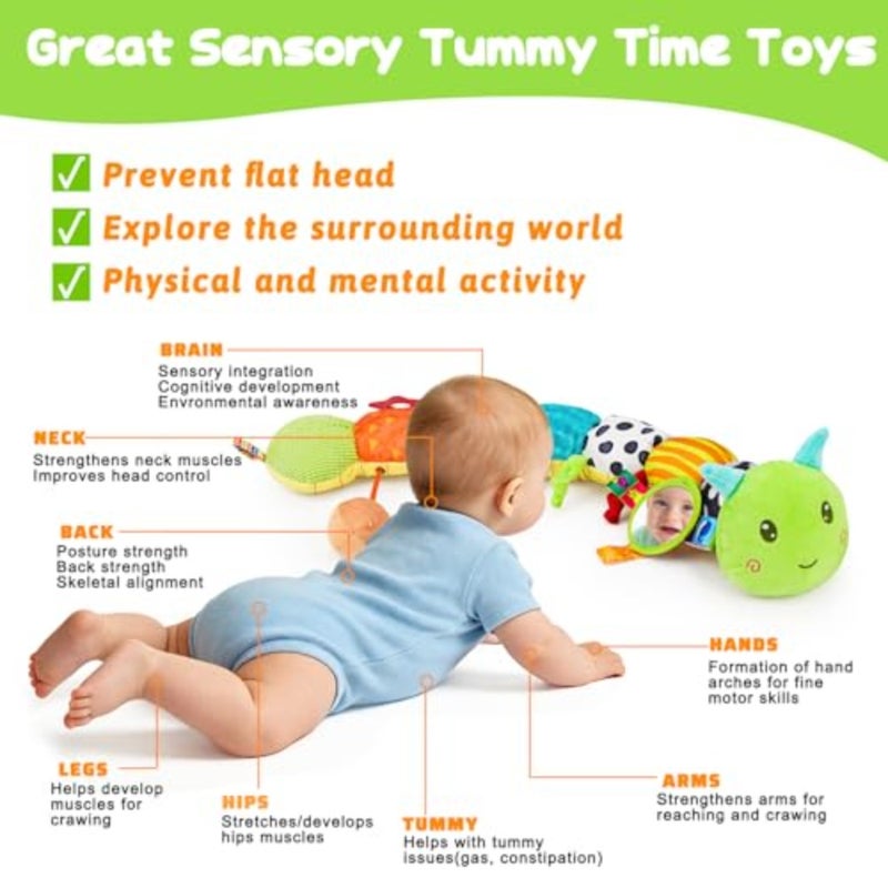 Baby Sensory Toys 0-6 Months Music Animal Stuffed Plush Caterpillar Toy for Infant 0-3-6-12 Month Old Tummy Time with Mirror Crinkle Rattle Toys for Newborn Boys Girls Shower Birthday Gifts - Image 3