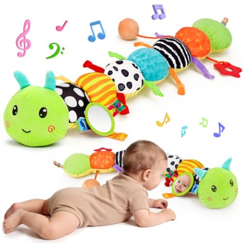 Baby Sensory Toys 0-6 Months Music Animal Stuffed Plush Caterpillar Toy for Infant 0-3-6-12 Month Old Tummy Time with Mirror Crinkle Rattle Toys for Newborn Boys Girls Shower Birthday Gifts - Image 1