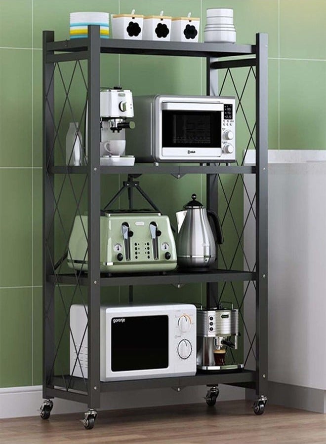 HOMESTAR 4 Layer Shelf Foldable Storage Shelving Unit with Wheels Metal Storage Rack Display Rack for Garage Kitchen Pantry Closet Laundry Black - Image 1