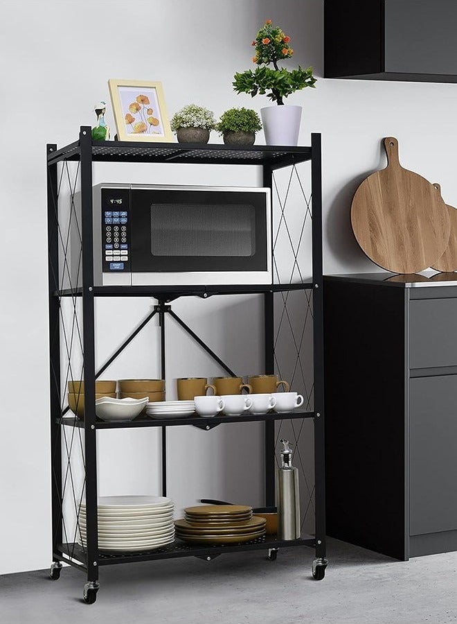 HOMESTAR 4 Layer Shelf Foldable Storage Shelving Unit with Wheels Metal Storage Rack Display Rack for Garage Kitchen Pantry Closet Laundry Black - Image 2