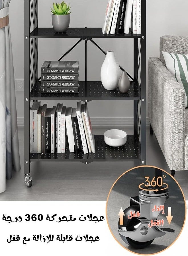 HOMESTAR 4 Layer Shelf Foldable Storage Shelving Unit with Wheels Metal Storage Rack Display Rack for Garage Kitchen Pantry Closet Laundry Black - Image 3