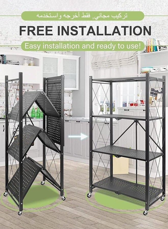 HOMESTAR 4 Layer Shelf Foldable Storage Shelving Unit with Wheels Metal Storage Rack Display Rack for Garage Kitchen Pantry Closet Laundry Black - Image 5
