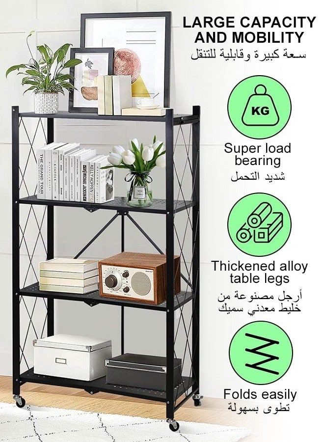 HOMESTAR 4 Layer Shelf Foldable Storage Shelving Unit with Wheels Metal Storage Rack Display Rack for Garage Kitchen Pantry Closet Laundry Black - Image 4