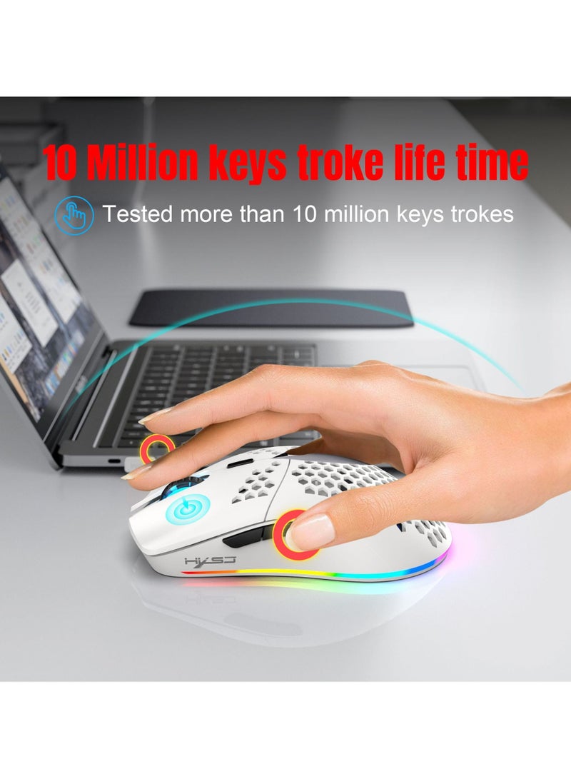 ماوس ألعاب لاسلكي/سلكي/بلوتوث 5.3 | اتصال 2.4G، دقة 3600 DPI، قابل لإعادة الشحن بتصميم خفيف على شكل خلايا - Image 4