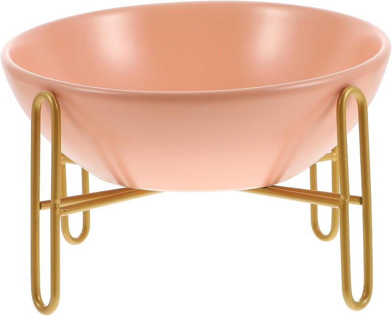 Angoily Elevated Shaped Ceramic Cat Food Bowl with Orange Rack 300ml Small Raised Pet Feeding Container for Cats - Image 1