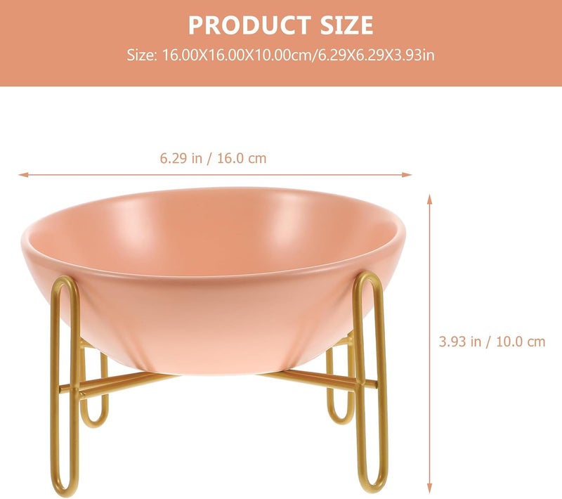 Angoily Elevated Shaped Ceramic Cat Food Bowl with Orange Rack 300ml Small Raised Pet Feeding Container for Cats - Image 2