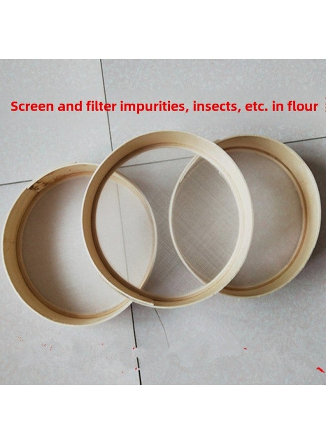 Handmade Wooden Sieve Flour Sieve Ultra-fine Baking 60 Mesh Household Nile Sieve Kitchen Flour Basket Traditional Chinese Medicine Flour Sieve Wooden Radish-Specifications:Diameter 30cm 60 Mesh - Image 5