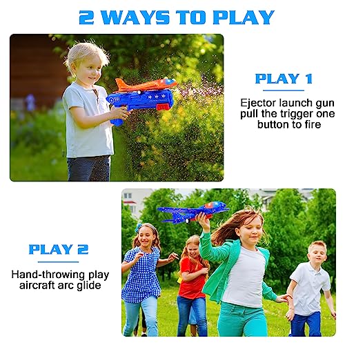 LJZJ 6 Pack Airplane Launcher Toys 2 Flight Modes LED Foam Glider Catapult Plane Outdoor Flying Toy for Kids Birthday Gifts for Boy Girl 4 5 6 7 8 9 10 11 12 Year Old BDay Party Supplies - Image 5