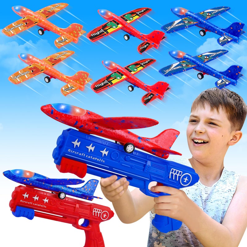 LJZJ 6 Pack Airplane Launcher Toys 2 Flight Modes LED Foam Glider Catapult Plane Outdoor Flying Toy for Kids Birthday Gifts for Boy Girl 4 5 6 7 8 9 10 11 12 Year Old BDay Party Supplies - Image 3
