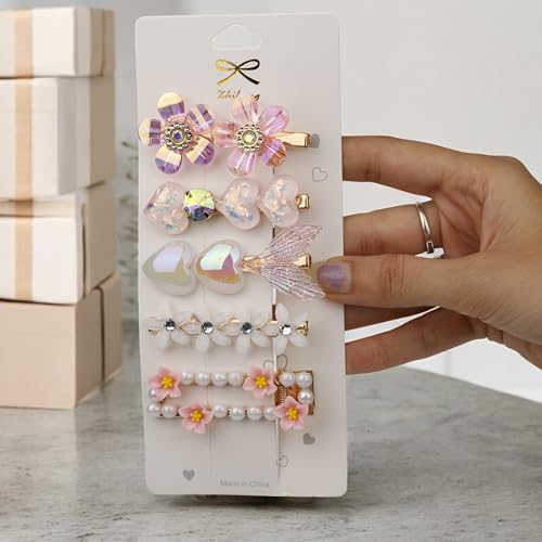 Hexwell Fancy Korean Style Hair Clips For Women And Girls Rhinestones Pearl Metal Hair clips For Party Wedding and Daily Uses Hair Accessories (White + Shine) - Image 1