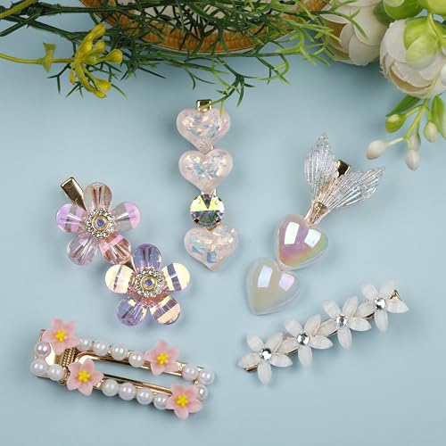 Hexwell Fancy Korean Style Hair Clips For Women And Girls Rhinestones Pearl Metal Hair clips For Party Wedding and Daily Uses Hair Accessories (White + Shine) - Image 2