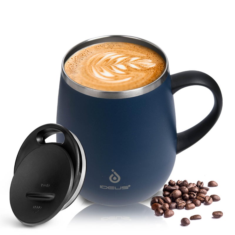 Ideus 16 oz Insulated Coffee Mug with Handle and Lid, Double Wall Stainless Steel Vacuum Thermal Coffee Mug, Travel Coffee Cup Thermal Cup for Home and Office, Navy Blue - Image 4