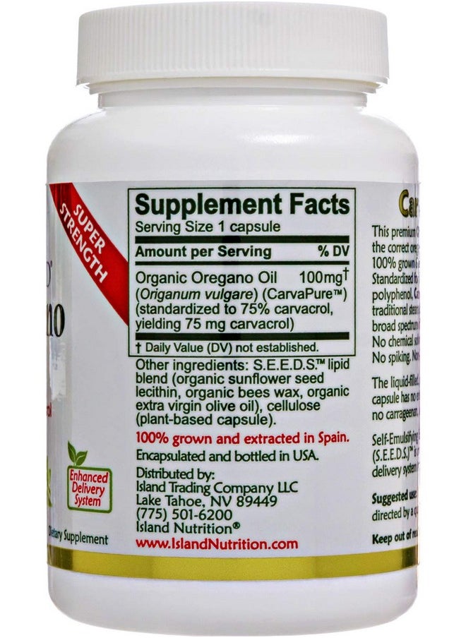 Island Nutrition - Oregano Oil Capsules Liquidfilled Superstrength Immune Support Organic Ingredients 75% Carvacrol Grown In Spain Oil Of Oregano Capsules With Enhanced Delivery (90 Count) - Image 1