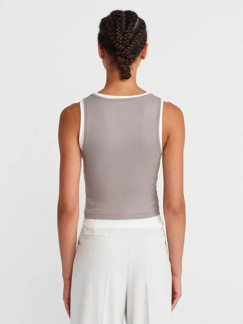 ديلفين Dilvin Cotton Ribbed Sleeveless Button Blouse