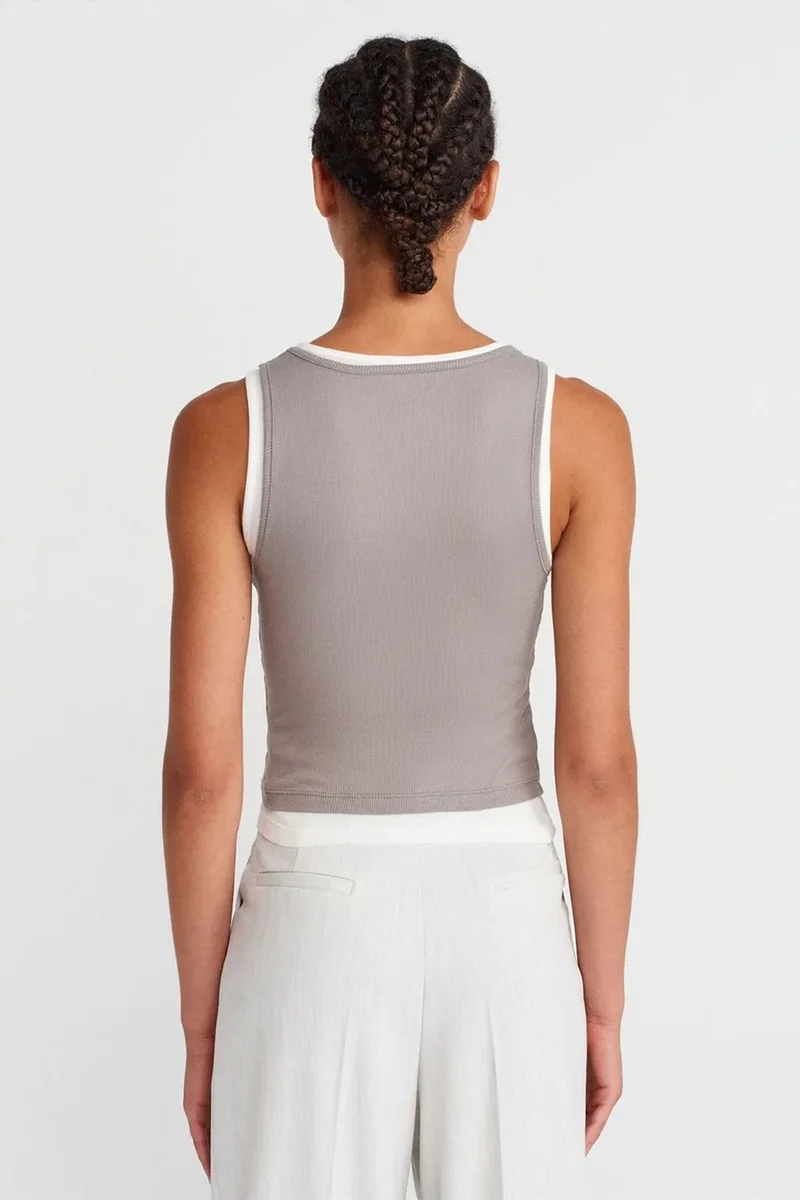 Dilvin Grey DILVIN Cotton Ribbed Sleeveless Button Blouse for Women | Best Price UAE