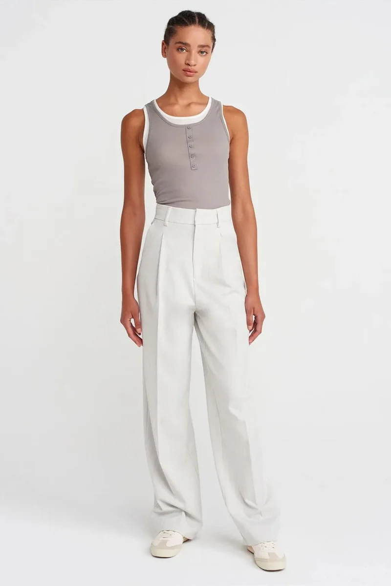 Dilvin Grey DILVIN Cotton Ribbed Sleeveless Button Blouse for Women | Best Price UAE