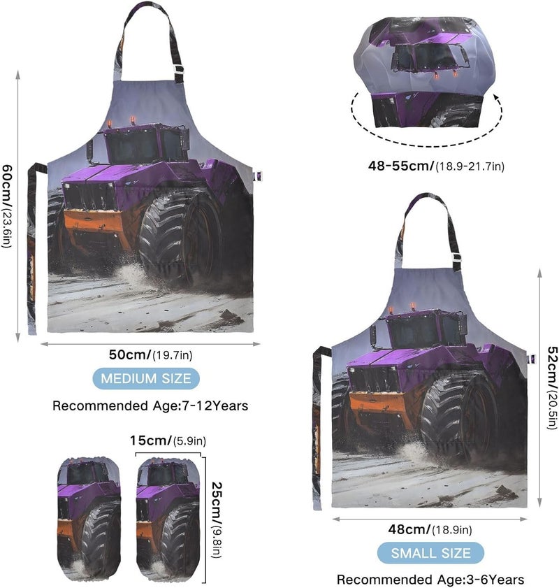 KLL kids Apron Chef Hat Set Comfy Purple Bulldozer Cooking Kitchen Children Aprons with Pockets for Children 3-12 Years Old - Image 3