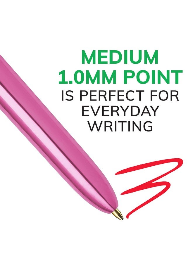 بيك أقلام حبر جاف قابلة للسحب من بيك، 4 ألوان لامعة، أسطوانة معدنية وردية اللون، رأس متوسط (1.0 مم)، عبوة من 3 قطع، قلم حبر جاف قابل للسحب مع حبر يدوم طويلاً - Image 3