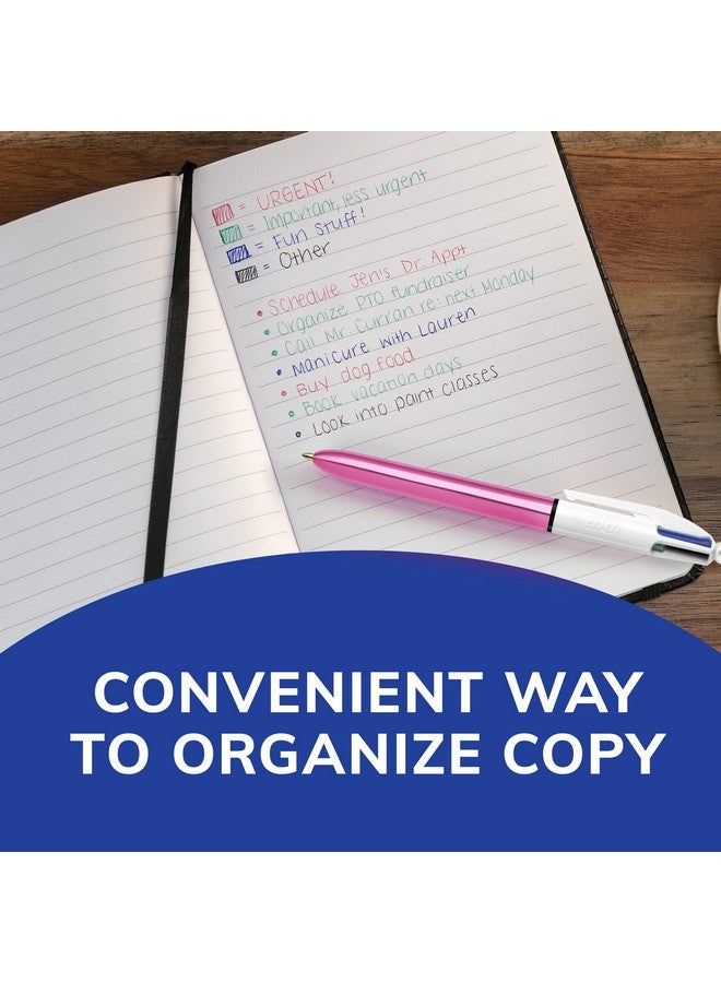 بيك أقلام حبر جاف قابلة للسحب من بيك، 4 ألوان لامعة، أسطوانة معدنية وردية اللون، رأس متوسط (1.0 مم)، عبوة من 3 قطع، قلم حبر جاف قابل للسحب مع حبر يدوم طويلاً - Image 4