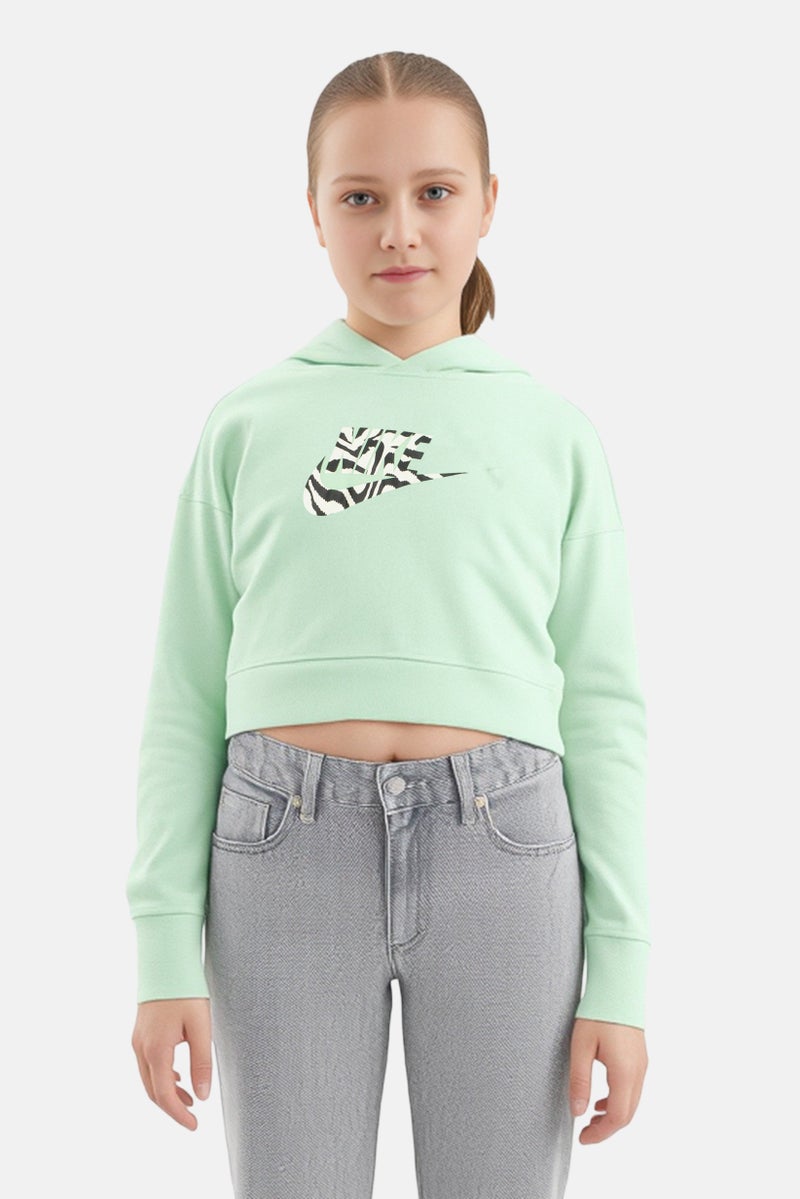 Nike Kids Girl Standard Fit Brand Logo Long Sleeve Outdoor Sweatshirt, Mint Green - Image 1