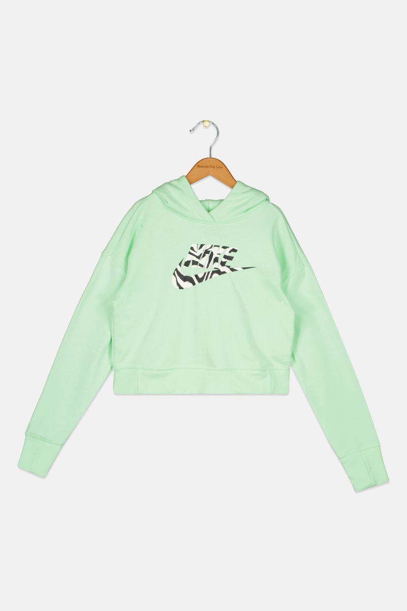 Nike Kids Girl Standard Fit Brand Logo Long Sleeve Outdoor Sweatshirt, Mint Green - Image 3