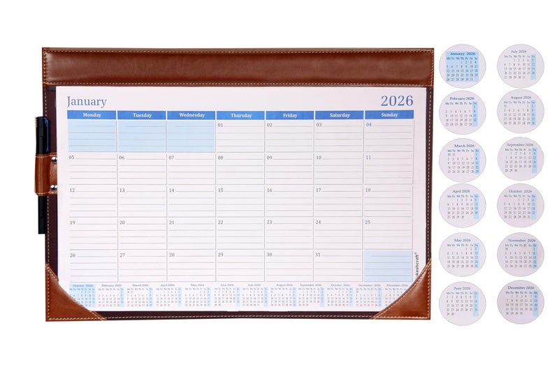 Sukeshcraft Table Planner Calendar 2026 (January 2026 – December 2026) (18.5"x13"Inch.) (2Tone Tan) - Image 1