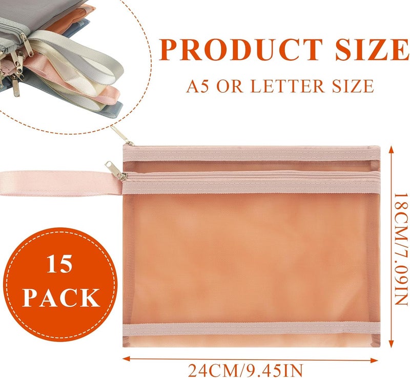 SENENQU 15 Pack Colored Mesh Zipper Pouch Bags DoubleLayer Nylon Building Block Storage  Organization Sets Breathable See Through A5 Zipper Pouch with Handle for Activity Classroom Office  - Image 2