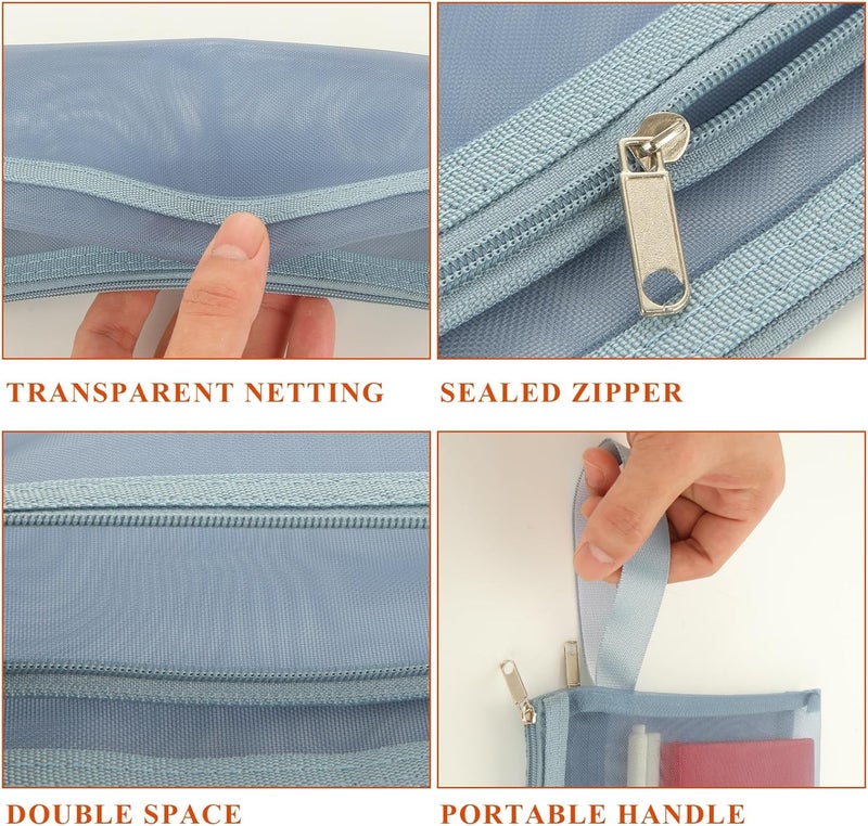 SENENQU 15 Pack Colored Mesh Zipper Pouch Bags DoubleLayer Nylon Building Block Storage  Organization Sets Breathable See Through A5 Zipper Pouch with Handle for Activity Classroom Office  - Image 3