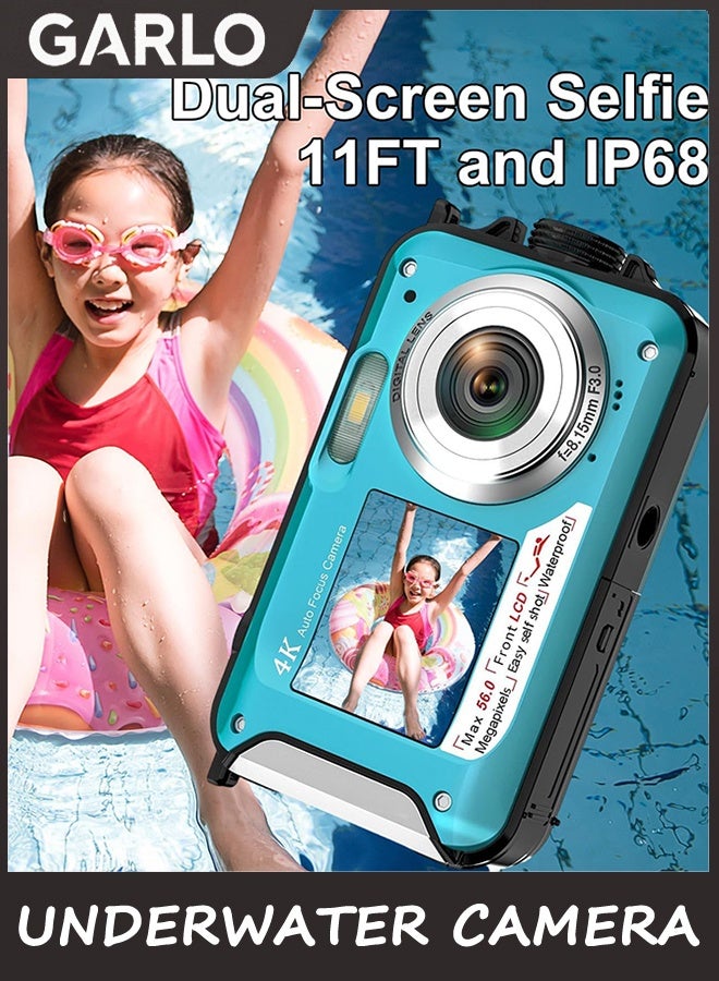 Garlo 4K Underwater Camera 3.35m Waterproof Camera with 32GB Card 56MP Autofocus Dual-Screen Selfie Underwater for Snorkeling Waterproof Compact Floatable Digital Camera 1250mAh Battery Type-C （Blue） - Image 4