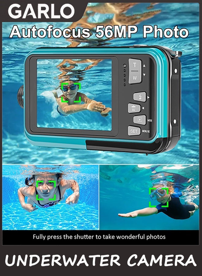 Garlo 4K Underwater Camera 3.35m Waterproof Camera with 32GB Card 56MP Autofocus Dual-Screen Selfie Underwater for Snorkeling Waterproof Compact Floatable Digital Camera 1250mAh Battery Type-C （Blue） - Image 3