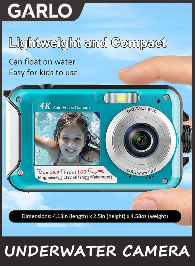 Garlo 4K Underwater Camera 3.35m Waterproof Camera with 32GB Card 56MP Autofocus Dual-Screen Selfie Underwater for Snorkeling Waterproof Compact Floatable Digital Camera 1250mAh Battery Type-C （Blue） - Image 5
