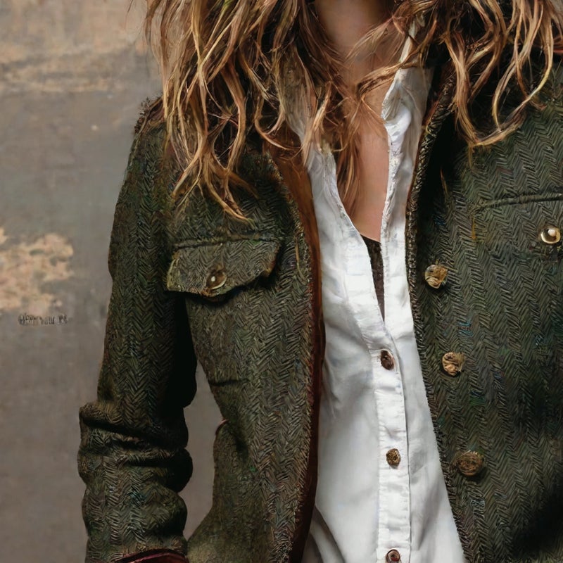 Vintage Herringbone Tweed Blazer Jacket with Velvet Trim - Image 4